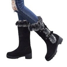 슈넬주크 여성 털 부츠 키높이 5cm 통굽 미들 워커 버클 여자털부츠 겨울 발편한 신발