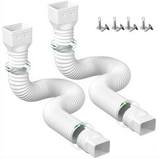 2개 빗물 거터 Downspout 확장 유연한 범용 배수 Downspout Extender 배수 커넥터 21 "-60" 나사 포함, 화이트