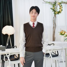 [지앤제이커머스] 교복몰 보풀방지 브라운 화이트라인 교복조끼(남자)