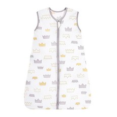 TILLYOU Baby Sleep Sack 6~12개월 - 아기 웨어러블 담요 100% 면 양방향 지퍼 TOG 0.5 매우 부드러운 면 민소매 침낭 1팩 스몰 사이즈 화이, 그레이 크라운