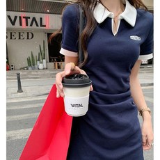 여름 티셔츠 원피스 여성 고급스러운 A라인 원피스 패션 polo넥 슬림 원피스 미디움 스쿨룩 원피스 0531L04