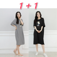 2024 new 옐로코 곰돌이 원피스 여성 잠옷 홈웨어 반팔 롱티셔츠