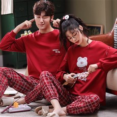 커플 잠옷 안의 동반자 결혼식 빨간 봄과 가을 축제 긴팔 귀여운 달콤한