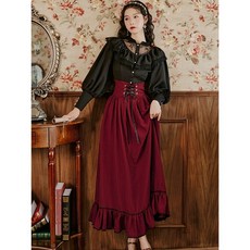 리슈앙 개화기 복고풍 투피스 벌룬 소매 블라우스 레이스 프릴 스커트
