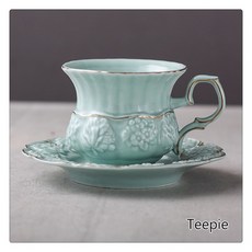 티피 세라믹 유럽식 커피 컵 사치스러운 작은 신선한 우아한 고급 창의력 숟가락으로 물 컵 사무실 차 세트, 9.5*7.8cm15.3cm13.7cm, 네이비
