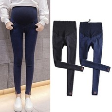밑단 줄무늬 스키니 임부용바지 (M-XL)204613, 진청XL, 1개
