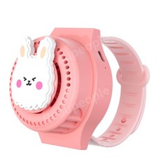 어린이 여름 선물 귀여운 캐릭터 안전한 버클 시계 디자인 팬 휴대용 팔찌 미니 선풍기, 핑크 토끼, 일반 버전