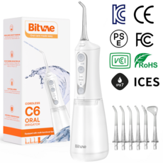 비트베이 C6 휴대용 무선 구강세정기 치간세정기 물칫실 6개노즐팁 2년무상AS Amazon, 화이트
