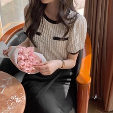 모어렌 앙코 트위드 반팔 블라우스