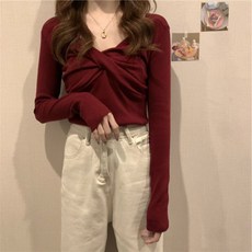 여성 솔리드 브이넥 꼬임 니트 4color