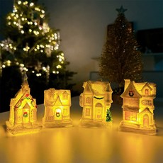 [해피인어스] LED 화이트 미니 하우스 크리스마스 선물 장식, LED 화이트 미니 하우스 세트