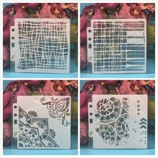 스텐실 도안 5 인치 라인 텍스처 기어 DIY 레이어링 페인팅 스크랩북 색칠 엠보싱 앨범 장식 카드 템플릿 4 개/묶음, 4개