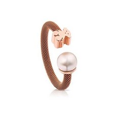 TOUS Icon 메쉬 반지 링 Ring in 장미 IP 스틸 and 장미 Vermeil 실버 with Chinese-Freshwater-Cultured