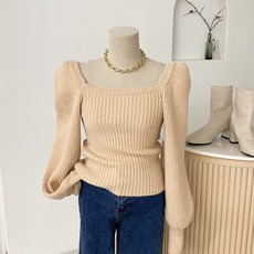 허니제이 / 칸토 스퀘어넥 골지 울 퍼프소매 니트(5colors)