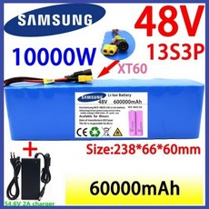 전기자전거 배터리 새로운 48v 100000mah 1000w 13s3p xt60 48v, 48v60000mah 충전기