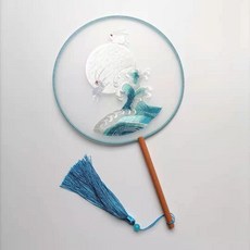 자수 고풍의 둥근부채춤추는 부채, 옥토끼가 달빛을 즐기다, 1개