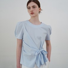아워코모스 comos 1126 unbalance ribbon blouse (sky blue)