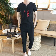 DIPYLON 남성 반팔 린넨 생활한복 리넨 세트 남트렌드 사회 남자 티 중국풍 불계 남장