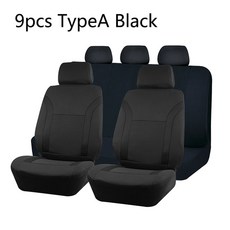 AUTO PLUS 유니버설 스포츠 폴리에스터 자동차 시트 커버 세트 대부분의 차량 플레인 패브릭 바이 컬러 스타일리시 액세서리 프로텍터, [01] TypeA Black 5 seat, 01 TypeA Black 5 seat