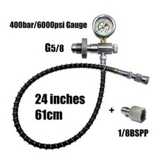 스쿠버호흡기 다이버 스노쿨링 수중 HPA 스쿠버 다이빙 충전 어댑터 HP 스테이션 호스 포함 6000psi400bar 게이지 DIN 커넥터 큰 탱크와 작은 병, 6) 24inch Hose BSPP QD, 6) 24inch Hose BSPP QD - 스쿠버호흡기게이지