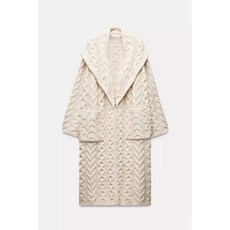 ZARA 자라 여성 케이블 니트 롱 코트 라펠 칼라 오버핏 3653109