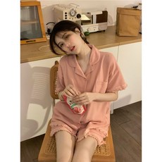 ANYOU 순면 여름 파자마 여자 잠옷 상하의 세트