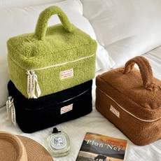 뽀글이 솜사탕 메이크업 휴대용 파우치 6color, 부클 파우치-A.클러치형, 1개, 그린