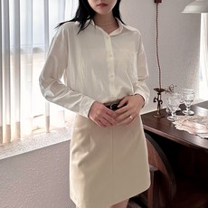 [오버나인] 여자 여성 스웨이드터치 오버핏 네추럴 베이직 포켓 셔츠
