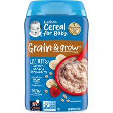 거버 Gerber Lil Bits 오트밀 시리얼 8개월 이상 유아용 바나나 딸기 227g(8oz) GBR-07031, 227g, 1개
