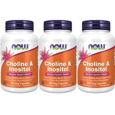 Now Foods 콜린 & 이노시톨 500mg 캡슐, 100정, 3개 100개입, 3개, 100정