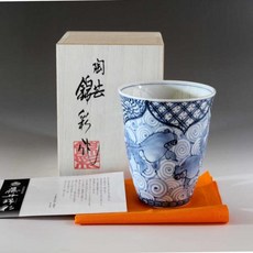 [일본정품수입]아리타 도자기 · 전통 공예 총 손으로 그린 · 소주 유리 &lt;br&gt;청자 고염 금붕어 그, 1개, 한개옵션1
