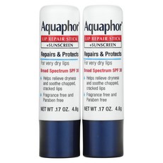 Aquaphor 립 리페어 스틱 + 자외선 차단제 SPF 30 향료 무함유 듀얼 팩 스틱 2개 각 4.8g(0.17oz), 4.82 g