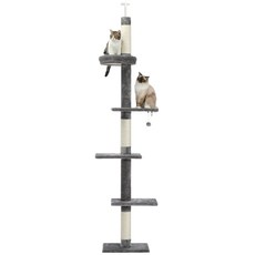 PAWZ Road 5단 대형 플러시 패브릭 심플 캣폴 천장 고정형 높이 조절 캣타워 238CM-275CM, 1개, 베이지