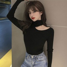 시크힐즈 오프 숄더 가을 겨울 터틀 넥 니트 티셔츠 S0020