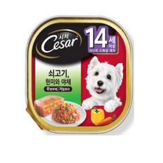 시저 반려견 주식캔 시니어 14세 이상 쇠고기와야채, 소, 100g, 8개 - 시저캔