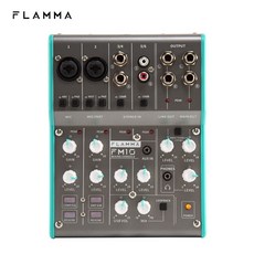 FLAMMA-FM10 디지털 오디오 믹서 6 채널 믹싱 콘솔 사운드 카드 USB 인터페이스 48V 팬텀 전원 PC 녹, One, One Size