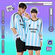 스카이블루 스트라이프 풋볼유니폼 남여공용 블록코어 축구반티