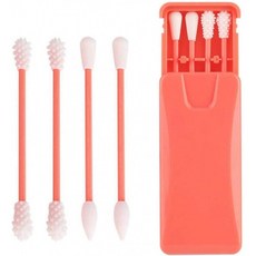 업그레이드된 재사용 가능 면봉 4Pcs 더블팁 휴대용 트래블 실리콘 이어스왑 귀 청소 메이크업 뷰티-핑크용 안전 워싱 가능, 1