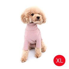 강아지 면스판골지 프렌치넥 폴라티셔츠 핑크 XL