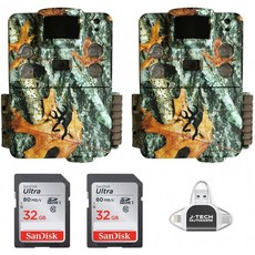 (2) 브라우닝 스트라이크 포스 HD PRO X 트레일 게임 카메라(20MP) 32GB 메모리 카드 및 J-TECH iPhone/iPad/Android USB 메모, 단일옵션