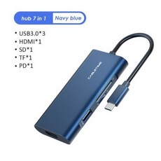 [해외] CABLETIME USB C 허브 USB 3.0 HDMI SDTF 카드 리더 PD 어댑터 진한 파란색 화웨이 메이트 북 X 13 유형 C 충전 N301, 7 in 1 type C hub
