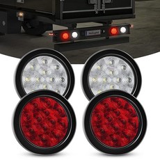 Nilight 10.2cm4인치 12LED 라운드 리버스 브레이크 턴 후미등 4개 표면 마운트 그로밋 플러그 IP67 트레일러 후미등 트럭 RV용 화이트 및 레드 116668, Red White 4pcs