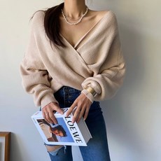 플루디 / 프렌치 사선 랩 브이넥 니트