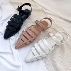 스틸레토 앞막힌 낮은굽 플랫 스트랩 샌들