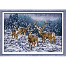 [미국] Cross Stitch Stamped Kits Cross-Stitching Accurate Pre-Printed Pattern for Adults- Winter Deer, Printed Kits