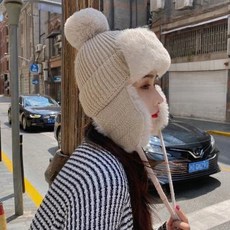 헤어볼 폼폼 니트 모자 여 가을겨울 비니 귀달이