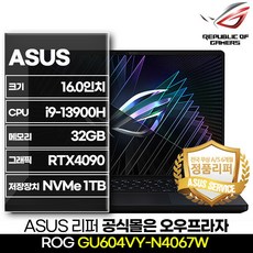 [S급 정품리퍼] ASUS ROG 게이밍노트북 GU604VY-N4067W i9-13900H / 32GB / RTX4090 / NVME 1TB, WIN11 Home, 16GB, 코어i9, 오프 블랙