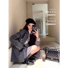 한국 드라마 대학 스타일 모직 정장 여성 가을 겨울 패션 복고풍 코트 조끼 셔츠 주름 스커트 3 피스 세트