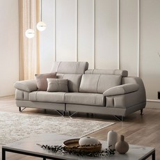 쉐우드가구 빈센트 3인용 통가죽 천연면피 소가죽 헤드틸팅 기능성 소파, 라이트그레이, 색상:라이트그레이