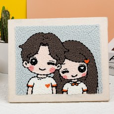 펀치니들 펀칭니들 DIY 패키지 집콕취미 스킬자수, 하트커플(나무틀+나무스탬프 배달)